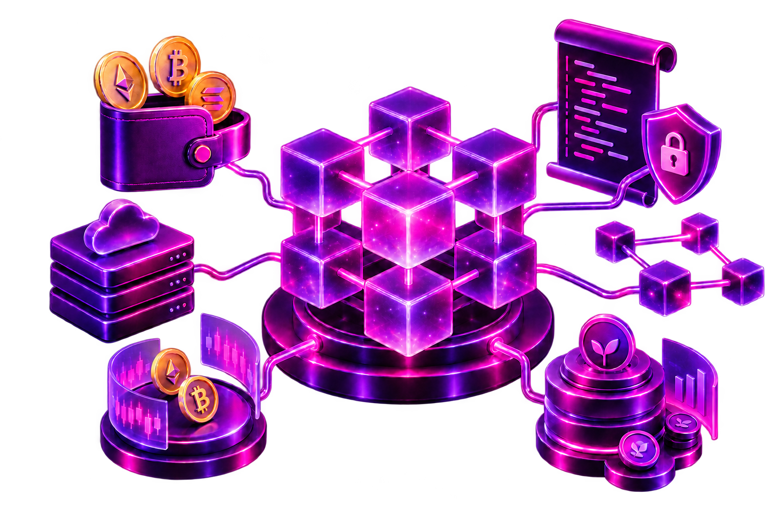 Cryptocurrency and blockchain development illustration